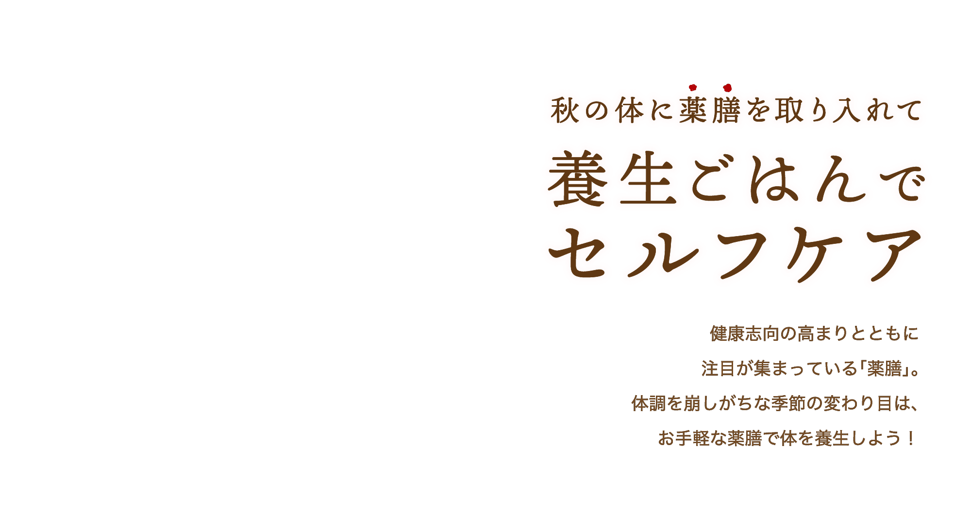 秋の体に薬膳を取り入れて養生ごはんでセルフケア｜健康志向の高まりとともに注目が集まっている「薬膳」。体調を崩しがちな季節の変わり目は、お手軽な薬膳で体を養生しよう！