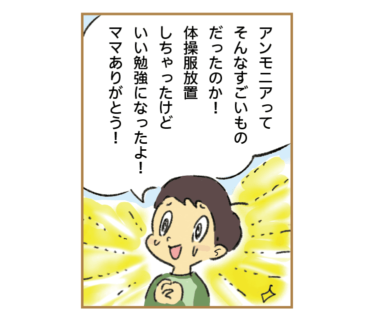 アンモニアってそんなすごいものだったのか！体操服放置しちゃったけどいい勉強になったよ！ママありがとう！